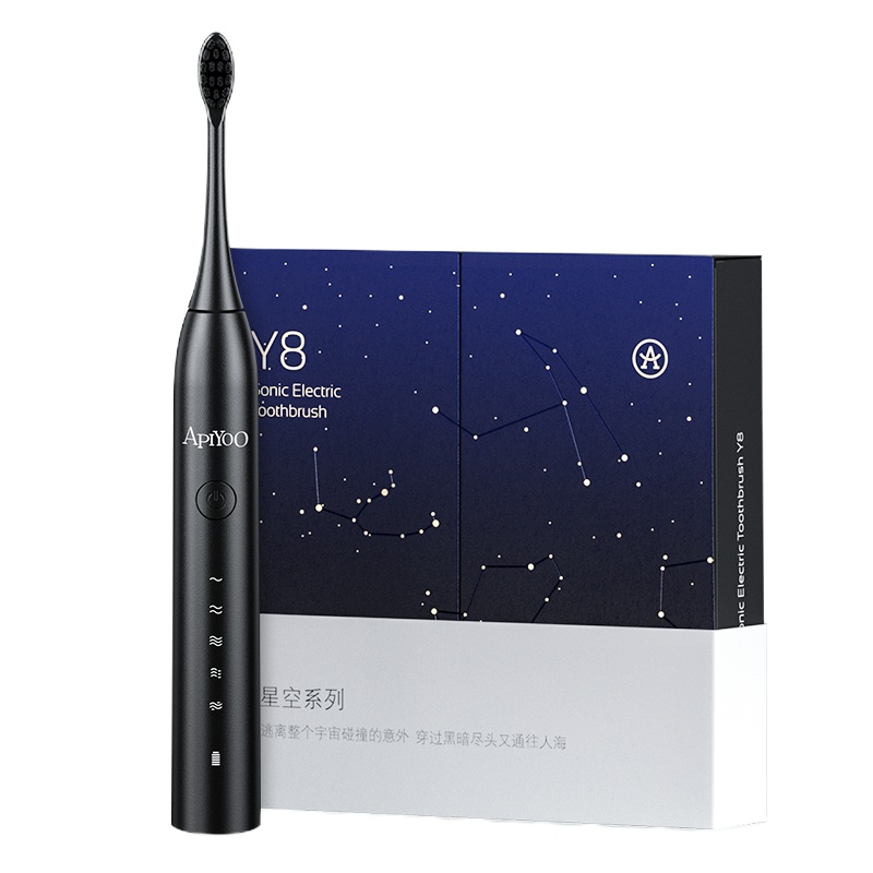 ApiYoo艾优电动牙刷 成人声波震动情侣礼盒 充电式防水软毛牙刷 Y8星空款 黑色