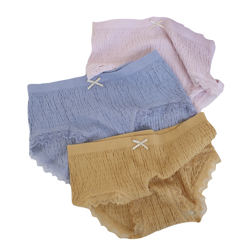 浪莎3条装泡泡褶皱中腰少女内裤环保纤维高弹抑菌裆包臀女士三角裤