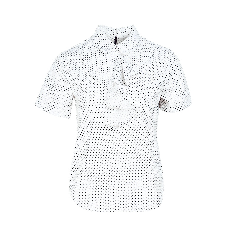 晚白2019夏季新品百搭波点印花娃娃领荷叶边短袖职业套头上衣衬衫女