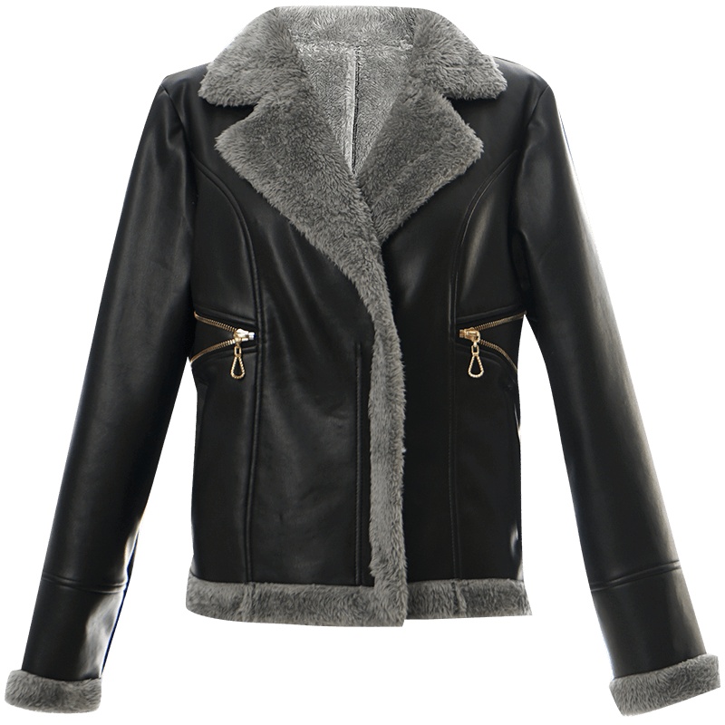 OUNIXUE欧昵雪 | [轻奢名媛pu皮外套]秋冬季酷帅翻领加绒短外套加厚上衣女