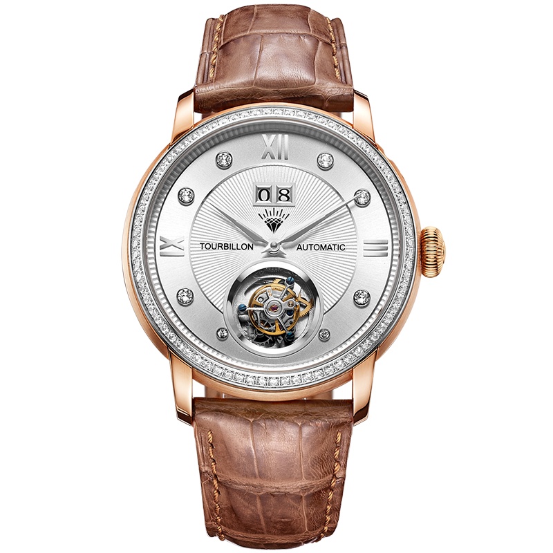 钻石牌(DIAMOND)手表男士尊贵商务陀飞轮自动机械表鳄鱼皮带机械表TB003