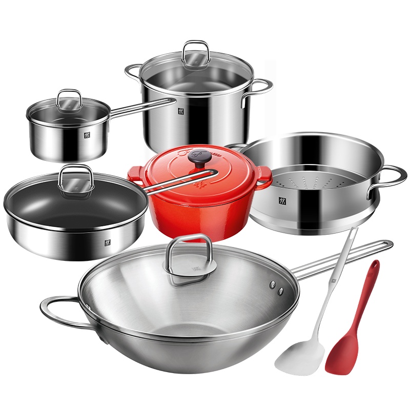 双立人(ZWILLING)Nova Plus 30cm中式炒锅8件套不锈钢炒菜锅汤锅煎炒锅铸铁锅奶锅组合