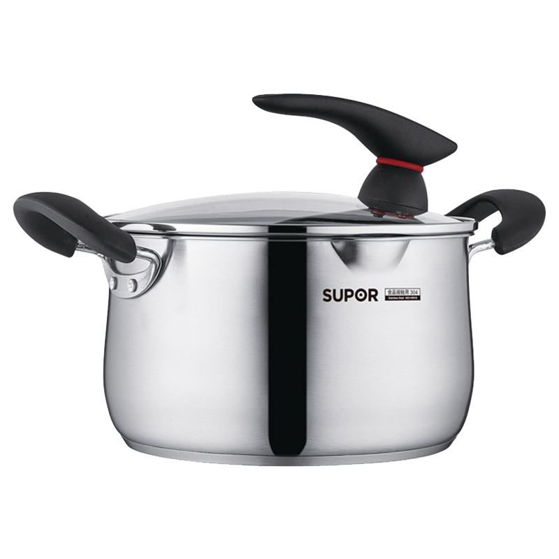 苏泊尔(SUPOR)小红圈304不锈钢汤锅可立盖22cm加厚复底炖锅电磁炉燃气通用ST22JA1 送硅胶/小麦汤勺