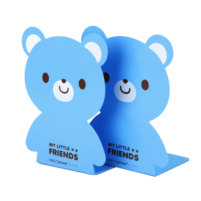 得力(deli)95423书立小熊创意卡通书夹时尚可爱金属6.5寸 学生用品 蓝色 一对