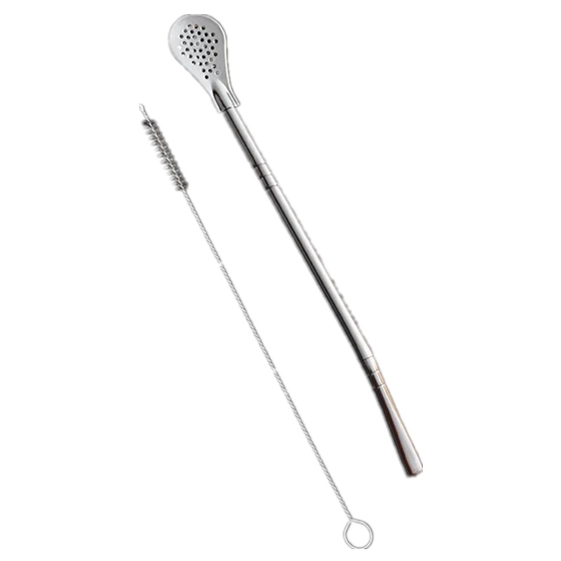 [两只装]送刷304不锈钢吸管勺子 两用创意咖啡搅拌勺环保饮管果汁奶茶过滤吸管