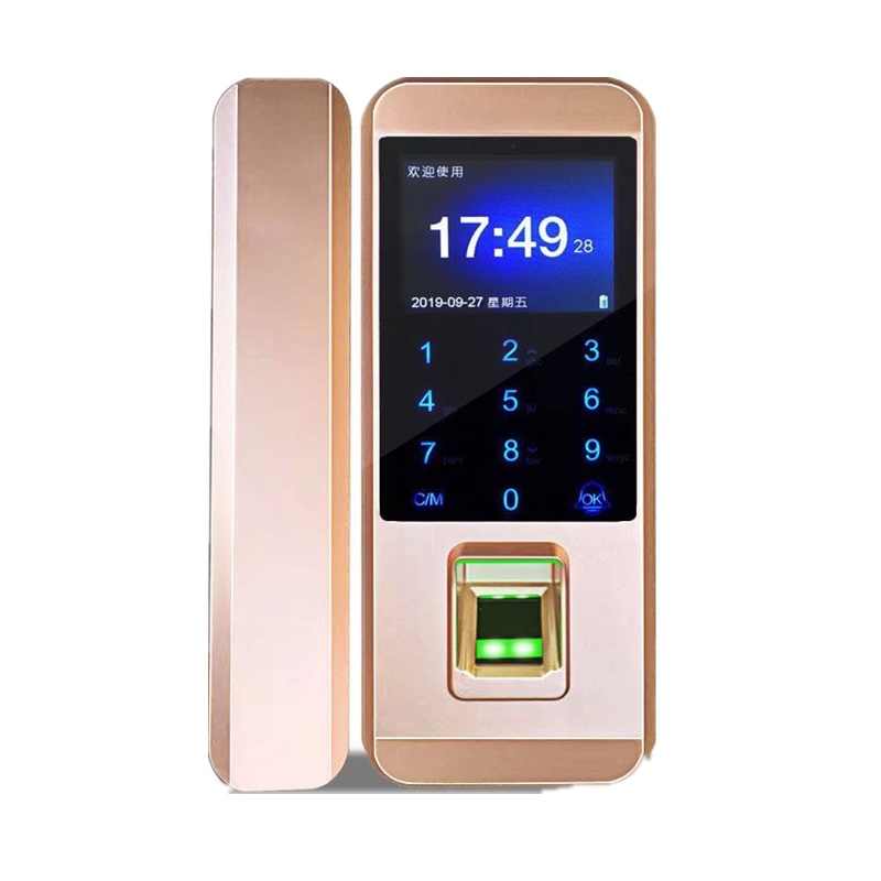 玻璃指纹锁双开单密码锁智能锁有无框办公室禁带考勤遥控 双开无框