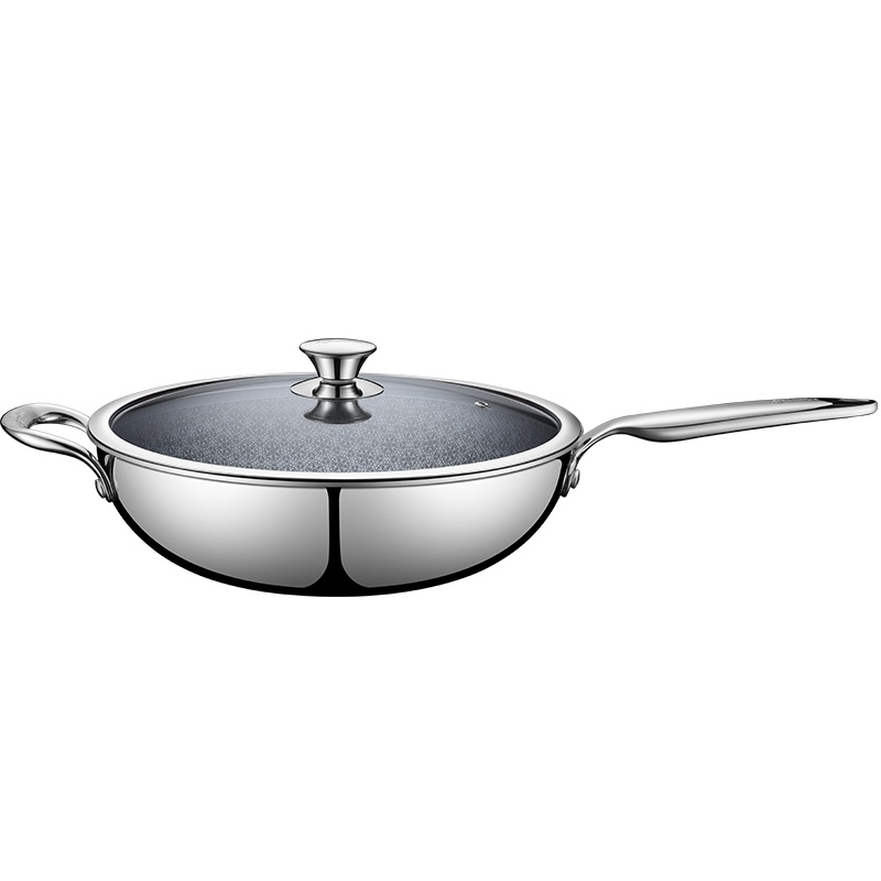 Lagostina拉歌蒂尼格雅系列不锈钢蜂窝炒锅不粘锅少油烟燃气电磁炉通用30厘米长短柄中式炒锅