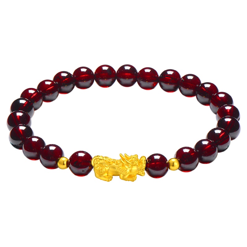 蒂蔻 貔貅石榴石黄金手链女士款硬金路路通手串自戴足金饰品生日礼物送老婆送女友
