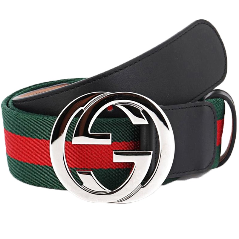 GUCCI 古驰 男士织物配皮板扣式腰带 411924 H917N