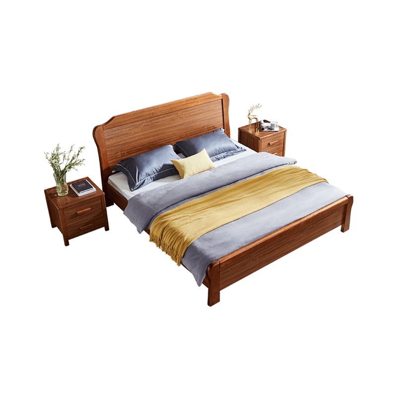 林氏木业新中式乌金木色实木床1.5米双人床卧室家具组合套装IE1A-A