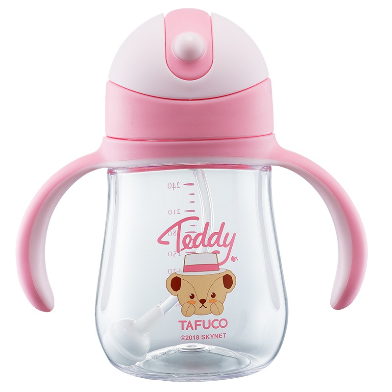 日本泰福高(TAFUCO)1-3岁水杯小熊泰迪可爱水杯儿童水杯吸管杯防喷塑料杯重力球吸管杯