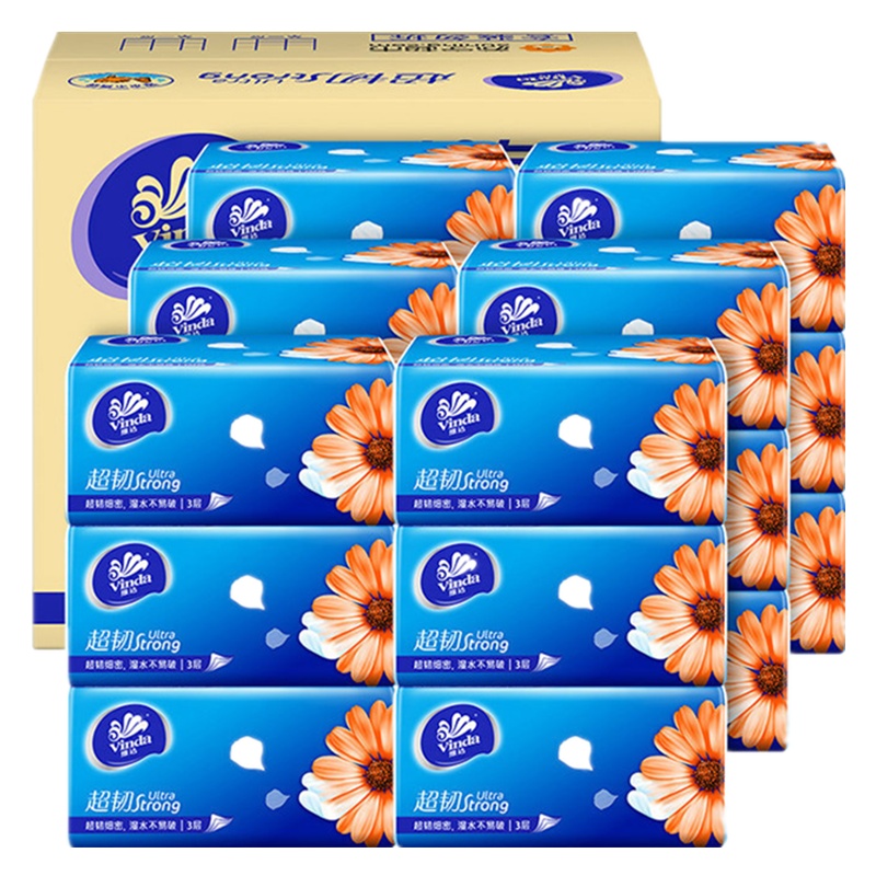 维达抽纸3层130抽12包家用母婴软抽面巾纸卫生用家庭实惠装无香软包餐巾纸