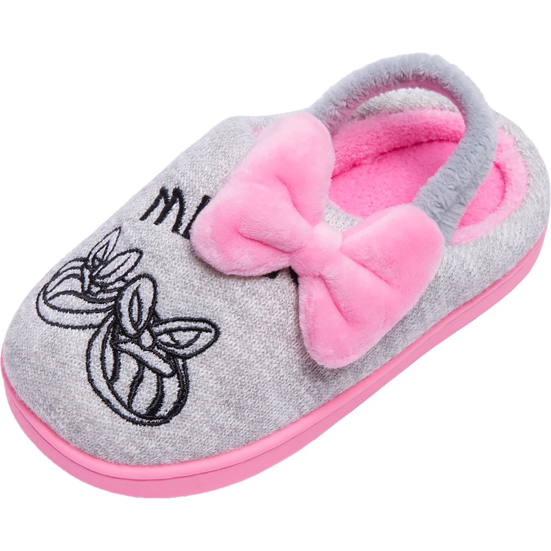 迪士尼童鞋女童拖鞋新款秋冬平底防滑室内地板拖儿童棉拖鞋