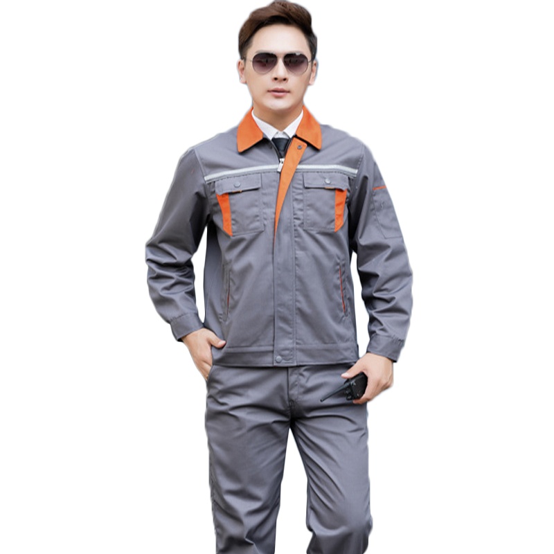 [规格:上衣+裤子 灰色桔领套装 S/M/L/XL/XXL 尺码可留言备注]工作服套装 长袖车间工人服 电焊汽修工作劳保