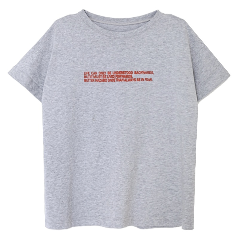 欧货T恤女欧洲站纯棉灰色宽松圆领字母印花短袖韩版体恤打底上衣