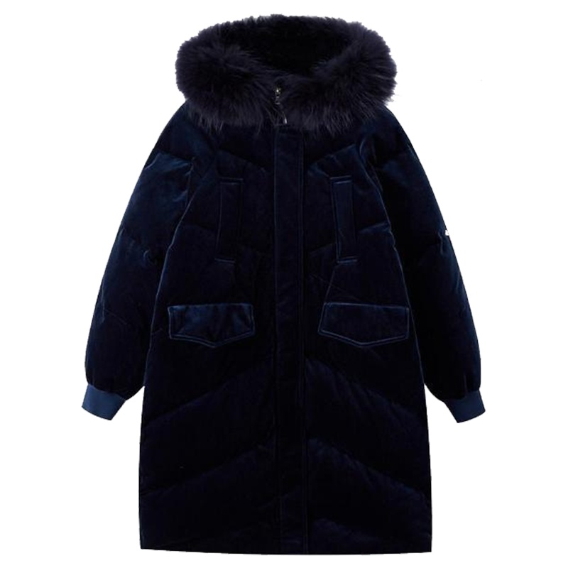 拉夏贝尔新款羽绒服女2019冬季中长款加厚过膝外套毛领天鹅绒72000693