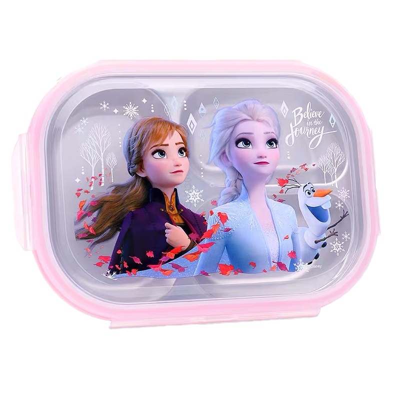 迪士尼幼儿园餐盘儿童餐具套装不锈钢分隔分格家用宝宝小学生饭盒分隔不锈钢防摔餐盘-DP2440冰雪奇缘公主餐盘粉色