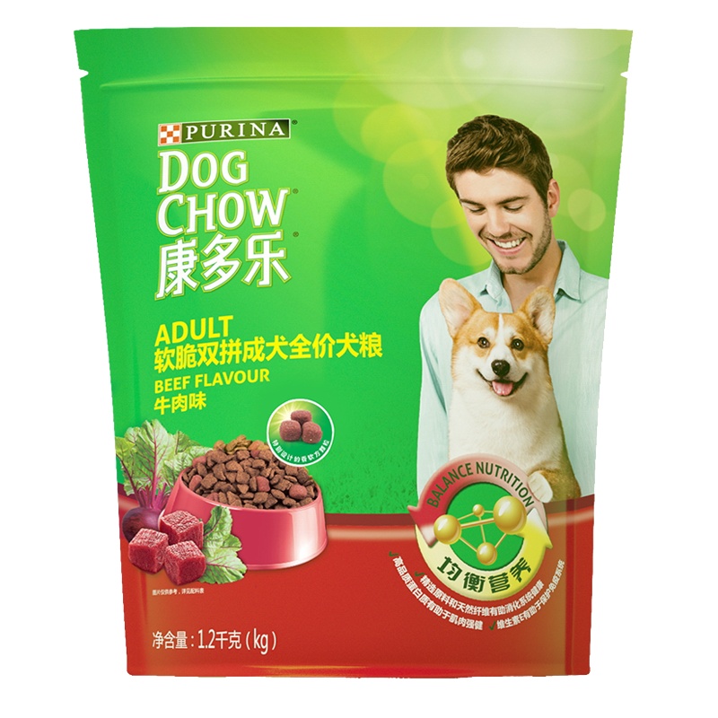 康多乐软脆双拼牛肉味成犬全价犬粮1.2kg小包犬粮营养牛肉