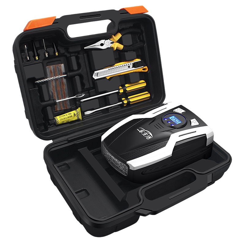 汽车用轮胎电动打气机LED打气泵便携式工具箱套装充气泵自动充停打气机