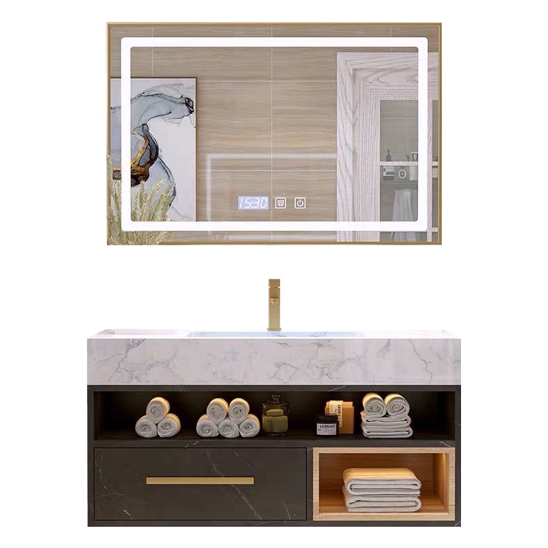 爱家生活 北欧现代简约轻奢浴室柜组合卫生间洗漱台大理石洗手盆台脸池镜柜