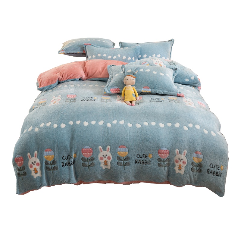 北极绒/Bejirog加厚珊瑚绒四件套床上冬季加绒双面绒法兰绒牛奶绒被套床单立体雪花绒三件套