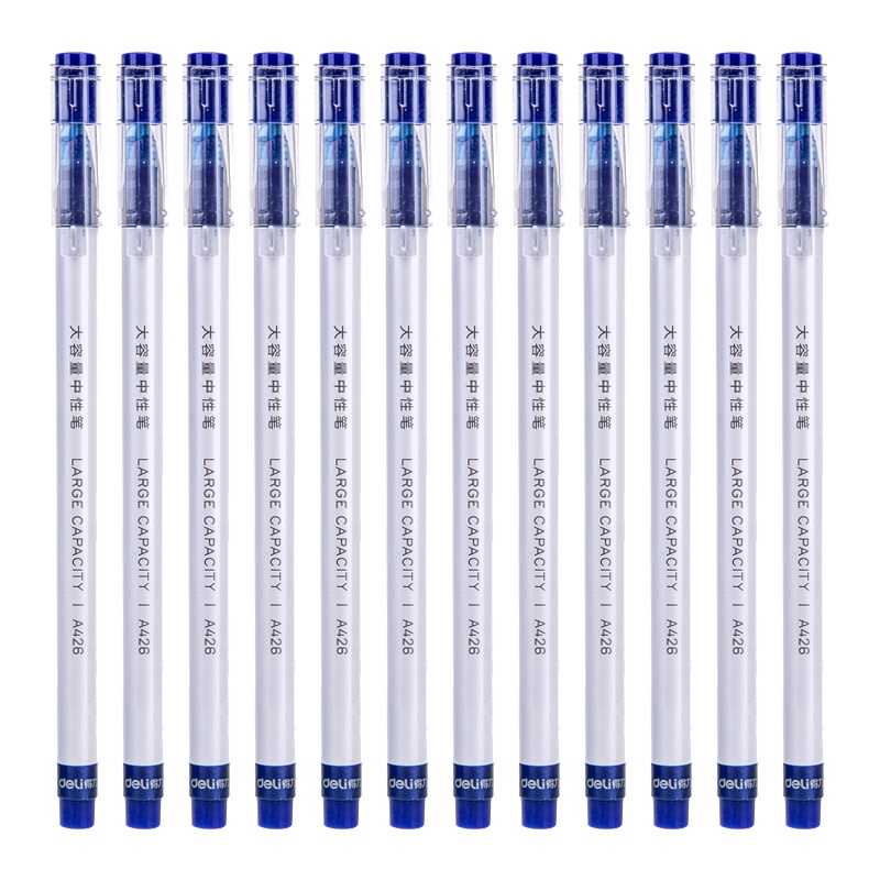 得力(deli)A426全针管中性笔12支/盒 0.5mm大容量 一次性水笔签字笔