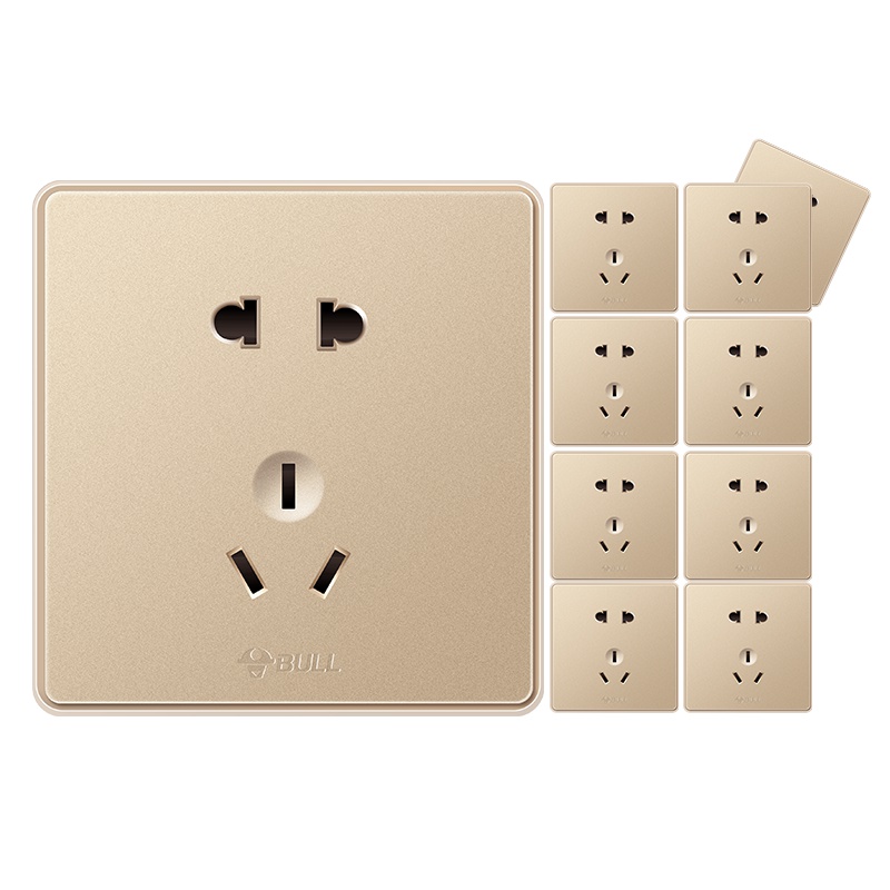 公牛(BULL) 开关插座面板 其他电源开关插座G18 玫瑰金正五孔10支装系列 86型插座面板 五孔插座套装