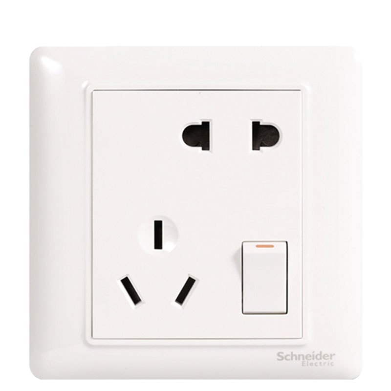 歌派 睿意系列经典白 开关插座家用86型 施耐德电气斜五孔插座带开关 经典白
