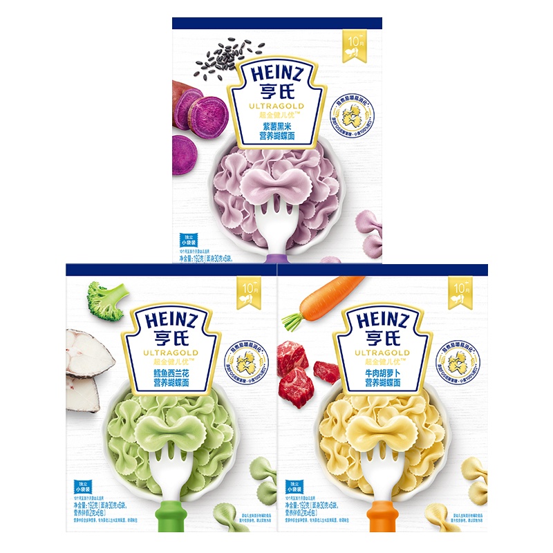 亨氏 (Heinz) 婴幼儿辅食面条 宝宝营养面条紫薯黑米蝴蝶面组合装192g*3(10个月-36个月婴幼儿适用)