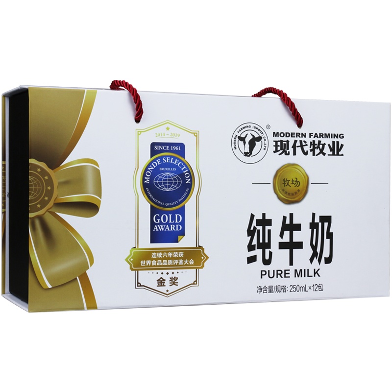 现代牧业 纯牛奶礼盒精装 250ml×12盒/提