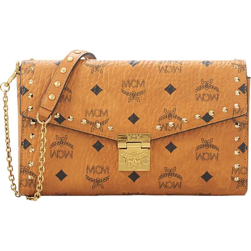 MCM 女士Millie Visetos系列中号铆钉PVC手拿包单肩斜挎包 MYZ9SME26