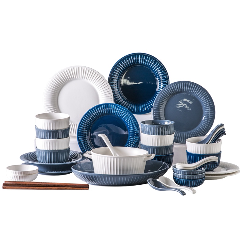 亿嘉IJARL 北欧创意简约家用碗碟盘陶瓷餐具套装 赫本46件套