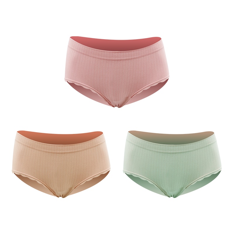 小护士女士内裤女中高腰收腹提臀提花蕾丝内裤亲肤抽针美体平角裤混色3条装QFN008