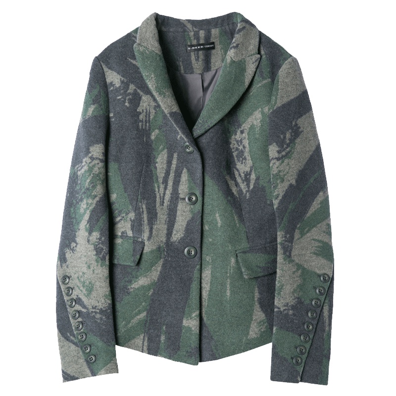 sdeer圣迪奥女装2018冬装抽象笔触涂抹印花短款西装外套S16482235