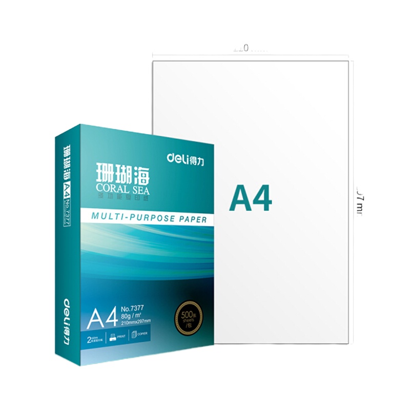 得力（deli）珊瑚海 80g A4 复印纸 中档款打印纸 500张/包 5包1箱（整箱5包装）