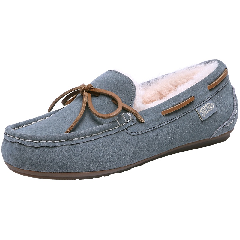 JUMBO简帛2019冬季澳洲羊皮毛一体平底豆豆鞋女保暖毛毛鞋2551