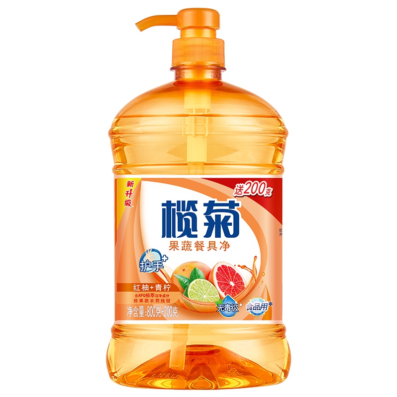 榄菊 洗洁精红柚+青柠果蔬餐具净1kg 家庭装家用厨房去油洗碗液碟剂洗涤灵 水果蔬菜清洁剂