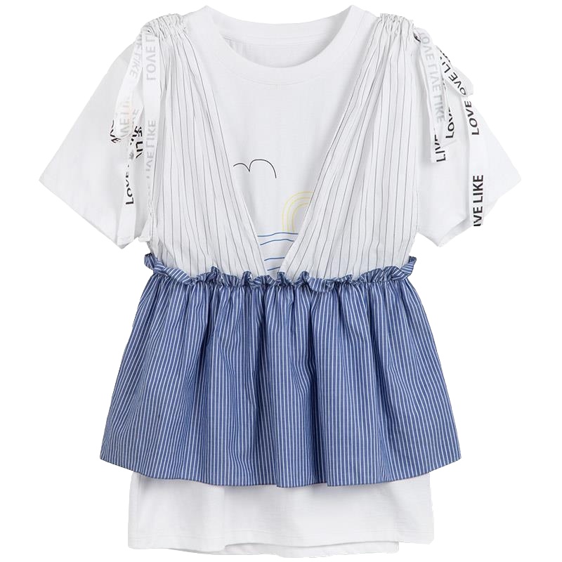 拉夏贝尔puella秋季新款时尚显瘦T恤条纹衬衫两件套女2T010922
