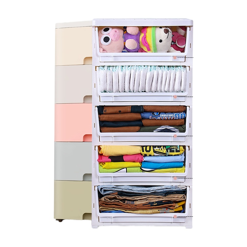 多层塑料胶抽屉式收纳柜子CIAA儿童宝宝五斗衣柜婴儿储物柜家用收纳箱 升级款马卡龙[50面宽][5层仅 5层[专业售后]