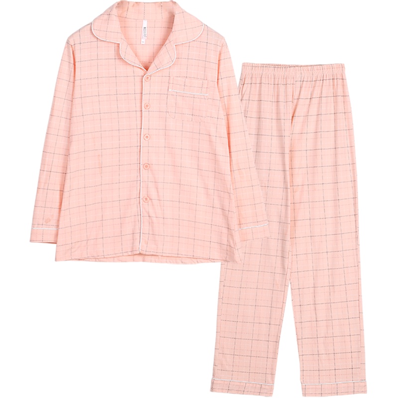 红豆(HODO)居家情侣睡衣春秋女士长袖全棉格子家居服套装纯棉宽松睡衣