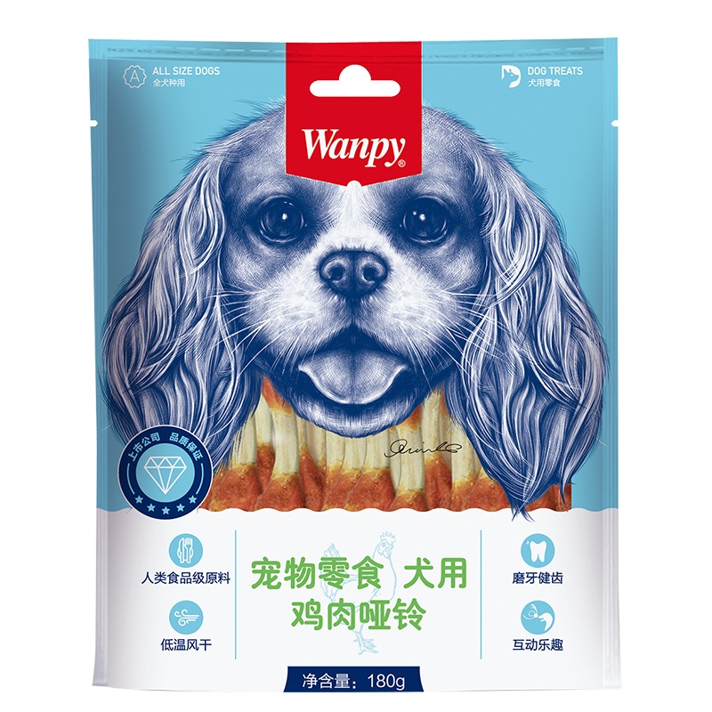 顽皮Wanpy宠物零食犬用鸡肉哑铃180g