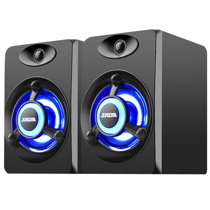 SADA V-118电脑音响迷你小音箱手机家用台式笔记本七彩灯光低音炮电脑音箱 黑色
