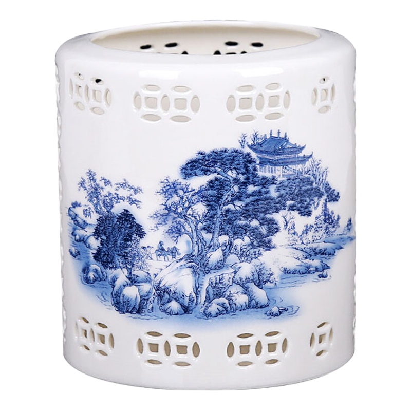 ZEBRA 逸兴斋景德镇陶瓷镂空笔筒(旅行山溪)大号 11.7*10.9*8.2cm