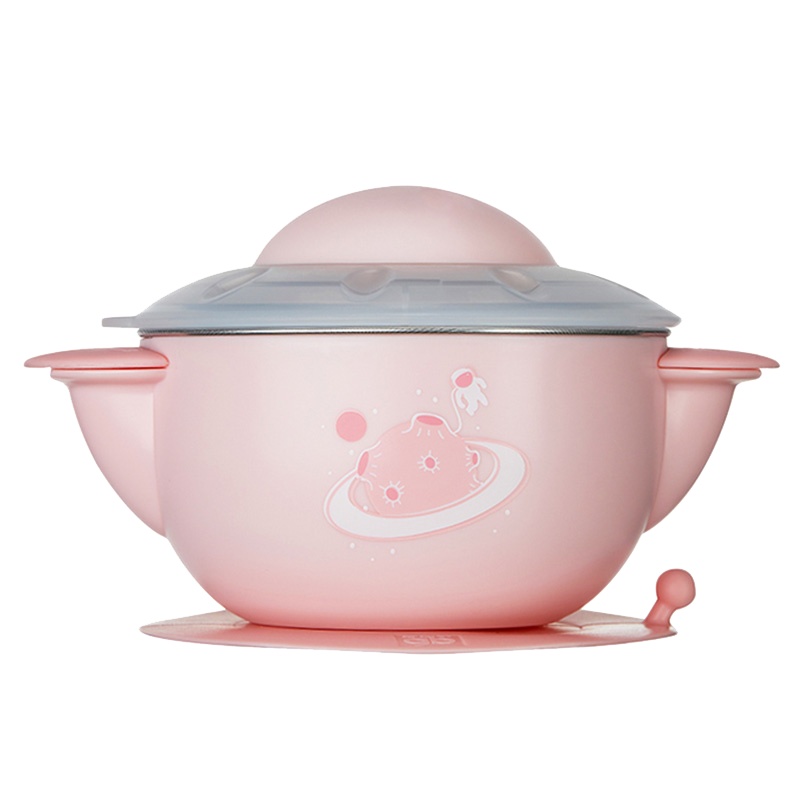 gb好孩子 儿童不锈钢注水保温碗 宝宝 婴儿碗 吸盘碗 PP材质 不锈钢碗 宇宙飞碟系列 天空蓝 樱花粉