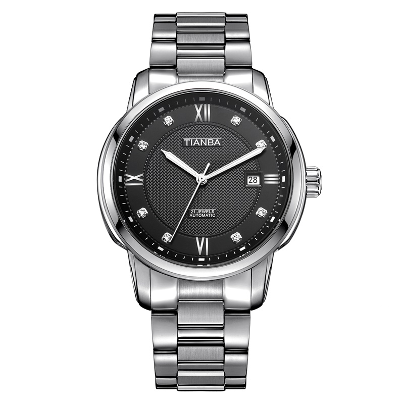 天霸(TIANBA)手表 大气商务正装时尚男士手表 金属钢带全自动机械男表 专柜同款 黑色表盘 TM6009.01SS