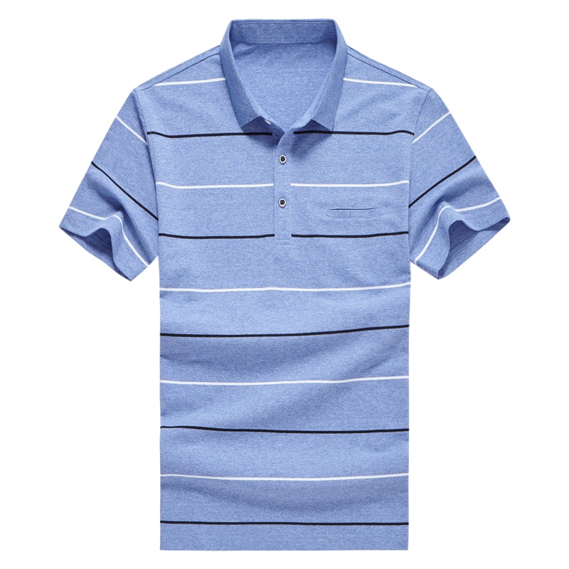 北极绒男士夏季翻领T恤棉质条纹拼接短袖Polo衫