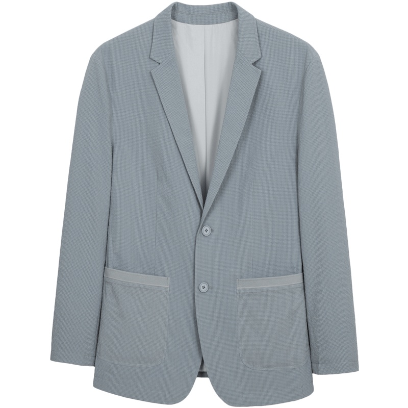 千纸鹤西服套装2020春季新款时尚泡泡纱平驳领西装外套男35210