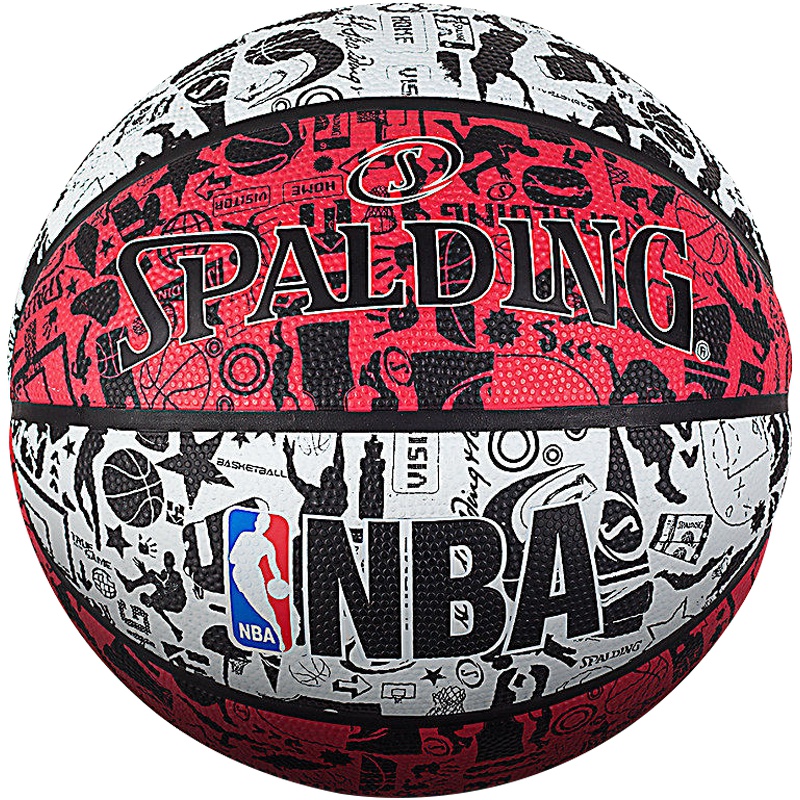 启康 Spalding斯伯丁篮球 83-574Y 酷炫涂鸦 橡胶材质 室外用 7号 白/黑/红