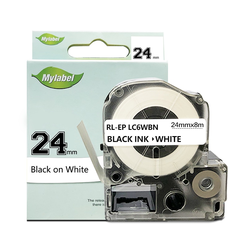 艾洁 24mm白底黑字标签色带 适用爱普生EPSON LW600P;LW700;锦宫SR530C;LK-6WBN