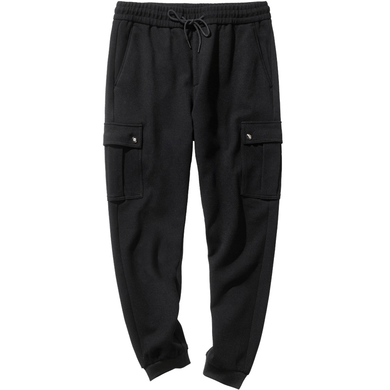 千纸鹤男士黑色运动裤2019秋季青年时尚工装潮流束脚九分裤90318